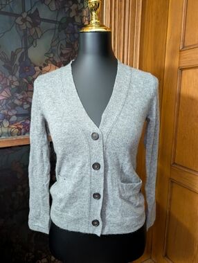 J. Crew Light Gray V-Neck Button Front Cardigan